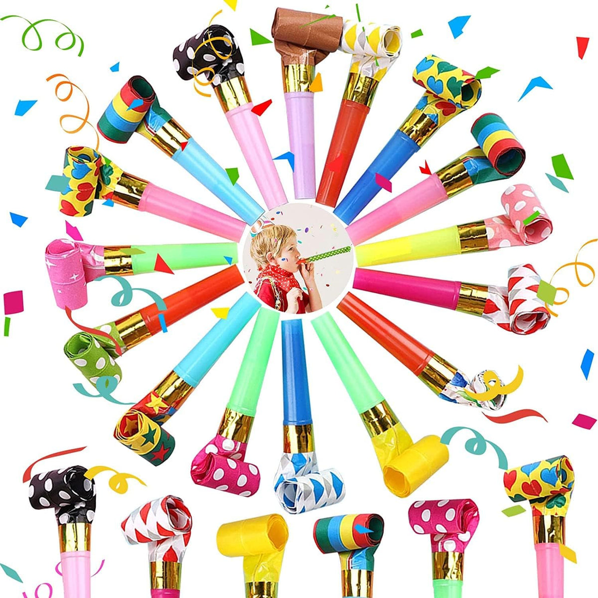 25pcs Party Blowers,Colourful Noisemakers Party Blowouts Squawkers Fringed Noise Maker,Birthday - Party whistle