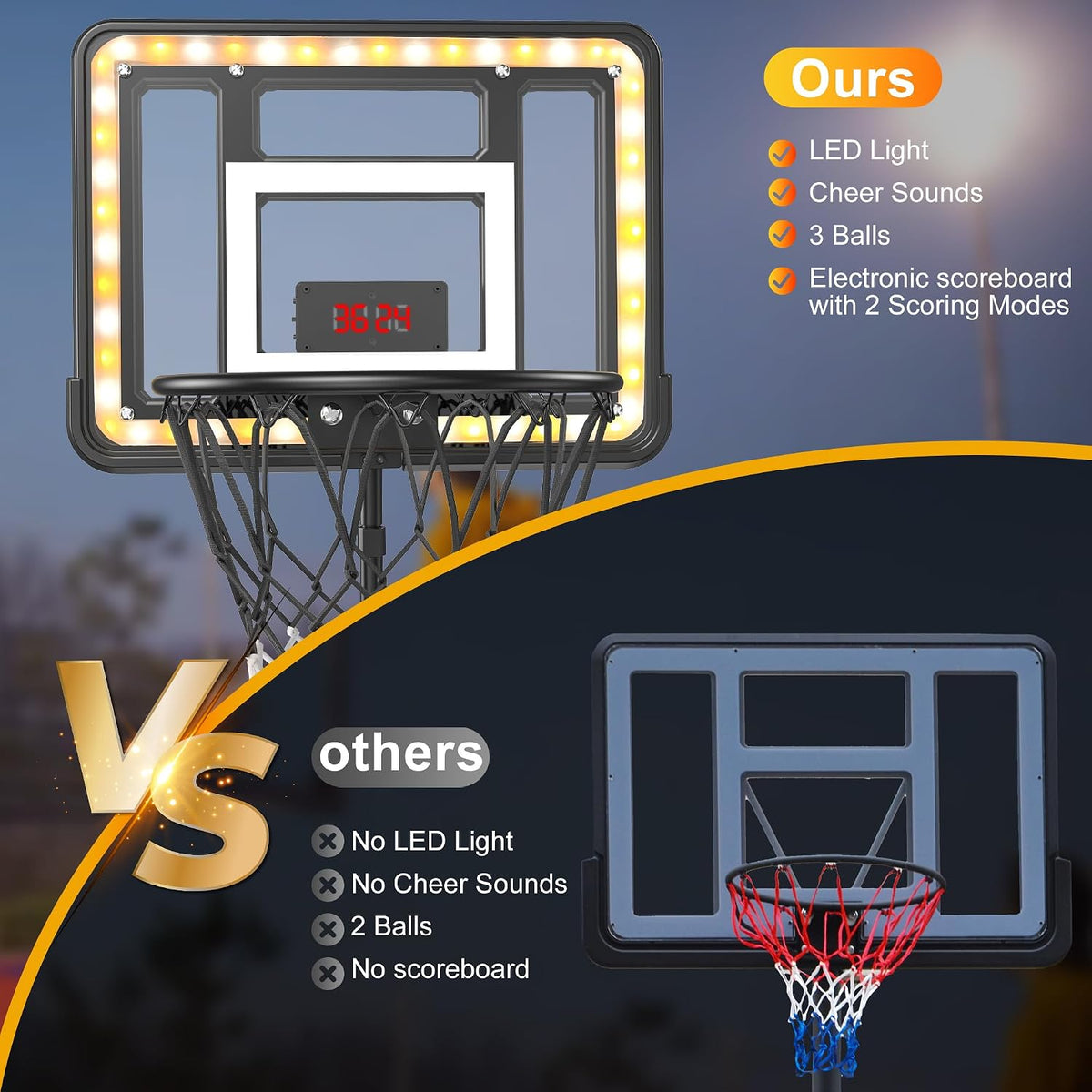 flybakiz kids basketball hoop with electronic scoreboard, timer and adjustable stand - view 6
