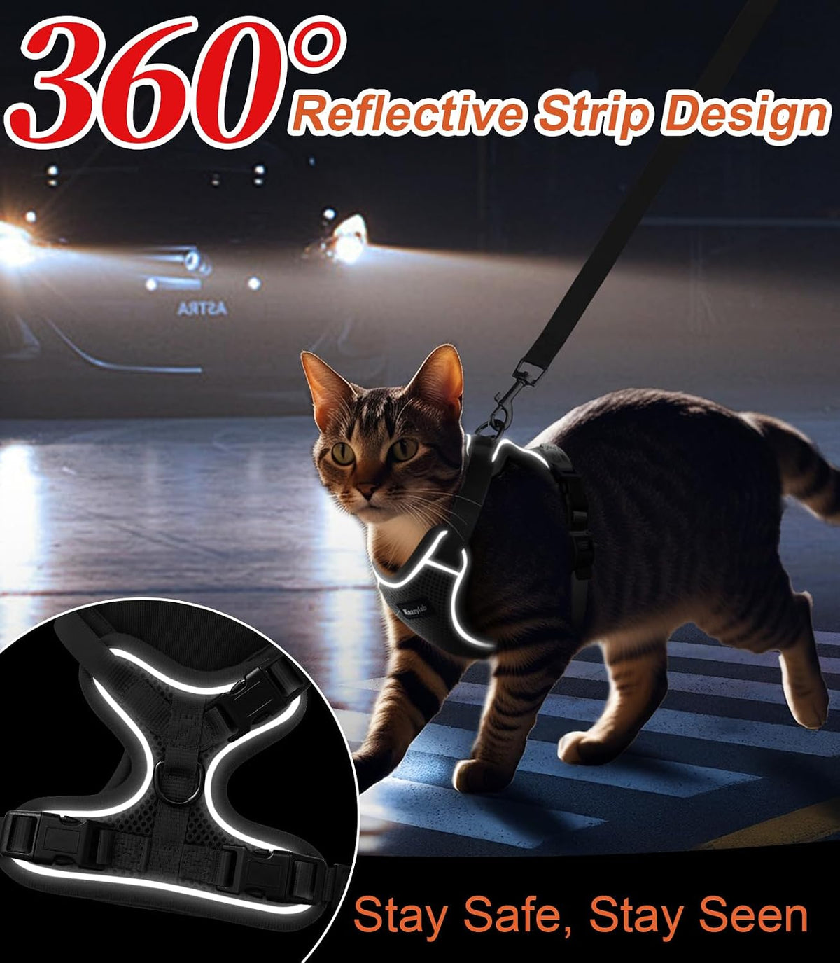 Cat Harness and Leash for Walking Escape Proof Soft Adjustable Cat - Grey / M (13-18lb) - image 3