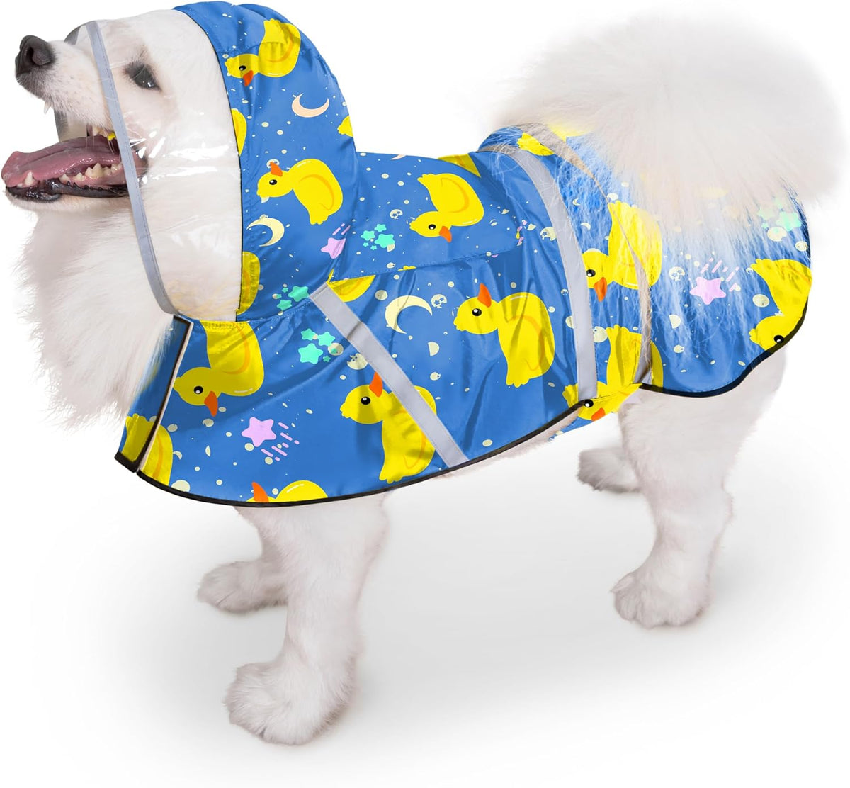Dog Raincoat, Adjustable Rain Jacket with Hooded Double Layer for Large Medium Small Dogs Puppies - Duck Blue / Small