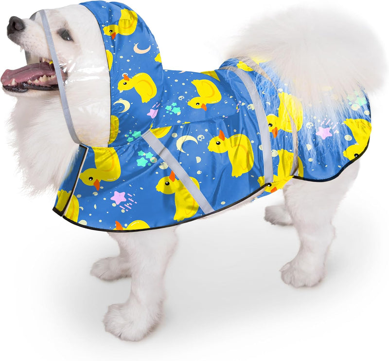 Dog Raincoat, Adjustable Rain Jacket with Hooded Double Layer for Large Medium Small Dogs Puppies - Duck Blue / Small