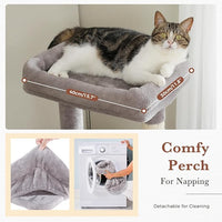 PAWZ Road Cat Tree, 60 Inches Cat Tower with Dual Condos, Spacious Perch, Cozy Basket and Sisal-Covered Scratching Posts for Indoor Cats- Gray