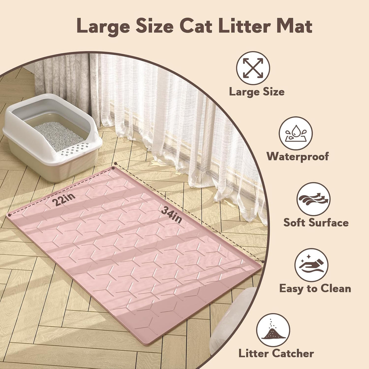Silicone Cat Litter Mat 34×22 inch, Easy to Clean, Gray – Daily Care for Cats - 34" X 22" / Pink - image 4