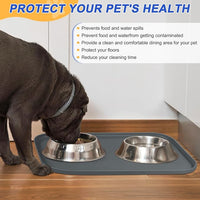 Silicone Pet Feeding Mat with Raised Edge for Food and Water, Dog Bowl Mats, Cat Bowls Placemat with High Lip for Floor Waterproof, Rubber Tray for Cats and Dogs 22 x 14 x 0.8 Dark Grey