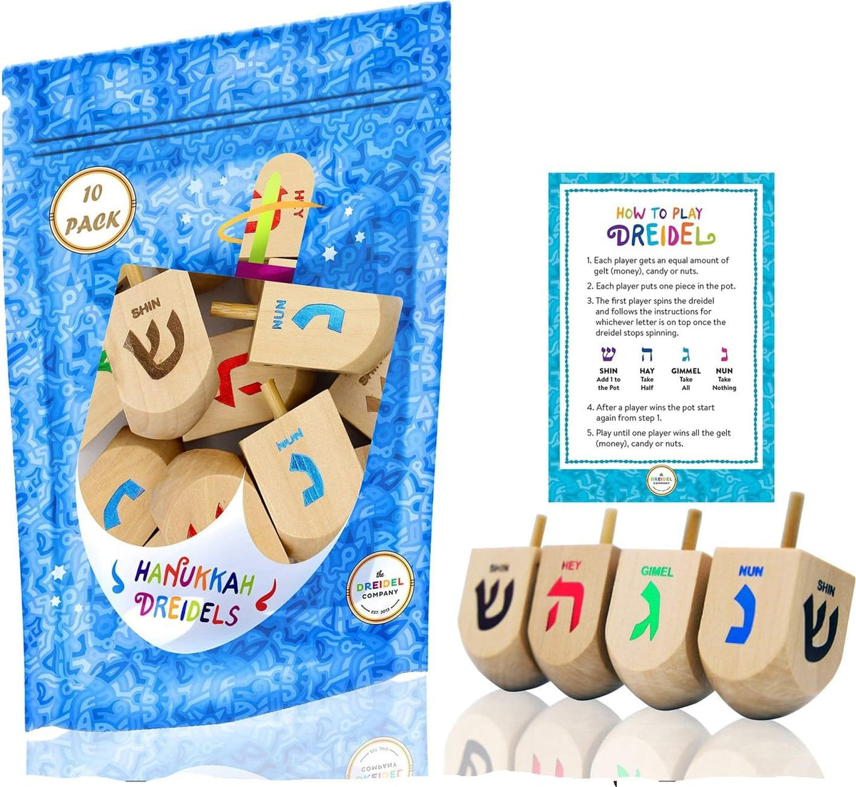 Let's Play Dreidel The Hanukkah Game 2 Extra Large Wood Dreidels - 24-Pack XL Dreidels