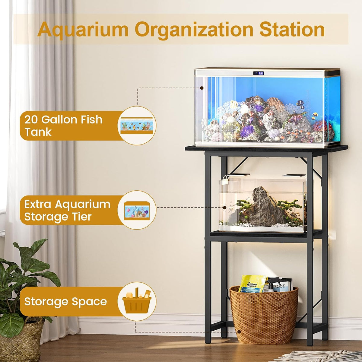 Snughome 10-20 Gallon Fish Tank Stand - Black / 20 Gal-2 Tier - image 4