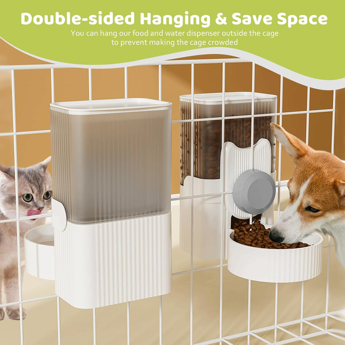 Hanging Cage Auto Pet Food Bowl Water Bottle Dispenser - Grey - image 3