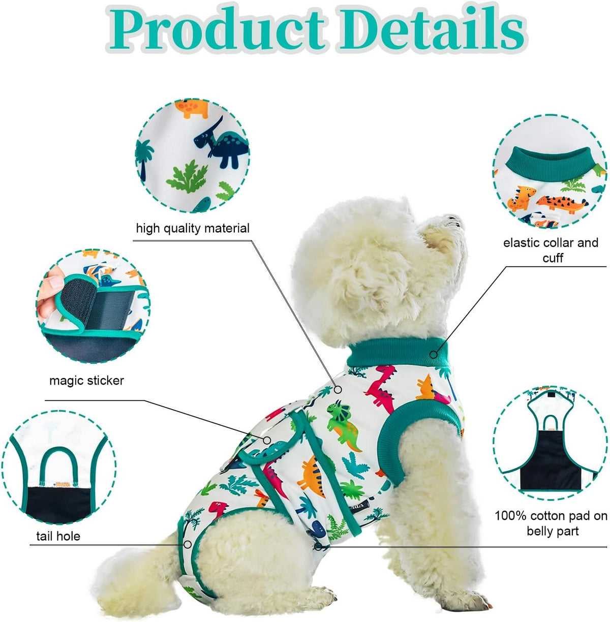 Dog surgery recovery suit with magic tapes, stretchy breathable fabric, sizes XS to 2XL - view 3
