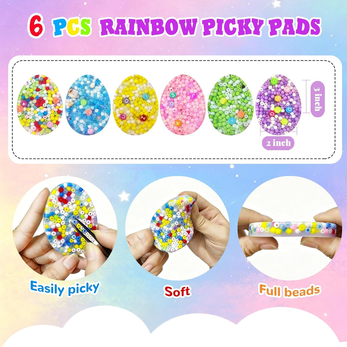 Pixnest 5 pack picky pads, rainbow fidget picking pads 3.34 inch with tweezer - view 26