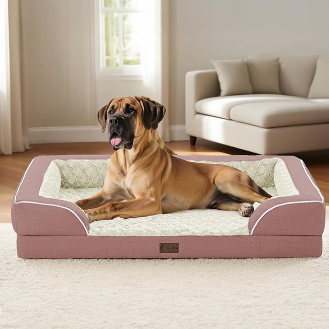 Orthopedic Dog Beds, Waterproof Memory Foam Large Sized Dog Bed with Sides, Non-Slip Bottom and Egg-Crate Foam Big Dogs Beds with Removable Washable Cover(Large,Pink)