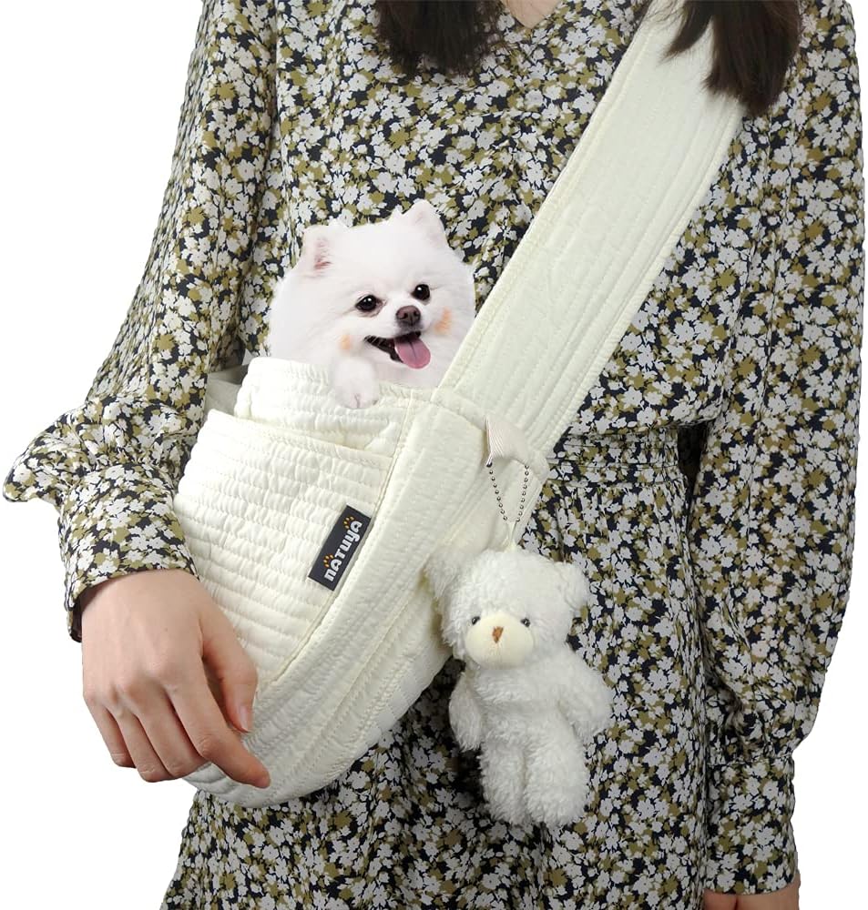NATUYA Small Dog Cat Carrier Sling - white / Canvas