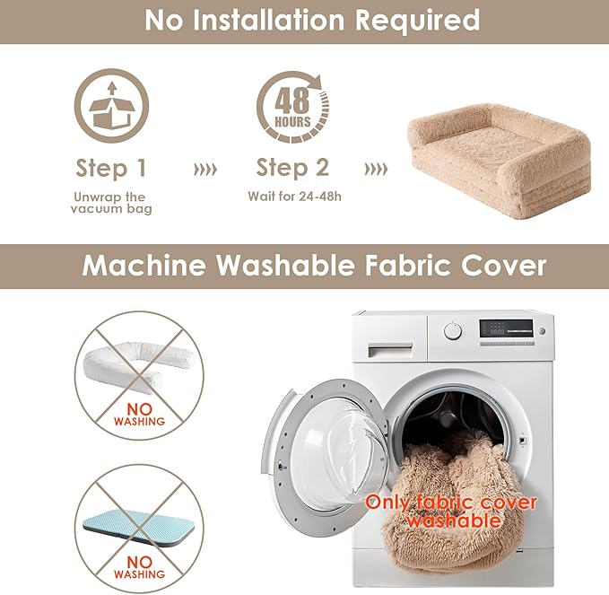 EHEYCIGA Foldable Human Dog Bed, Orthopedic Memory Foam Human Sized Dog Bed, Waterproof Pet Bed for People, Faux Fur Pet Couch for Adult, Camel, 72"x44"x11"