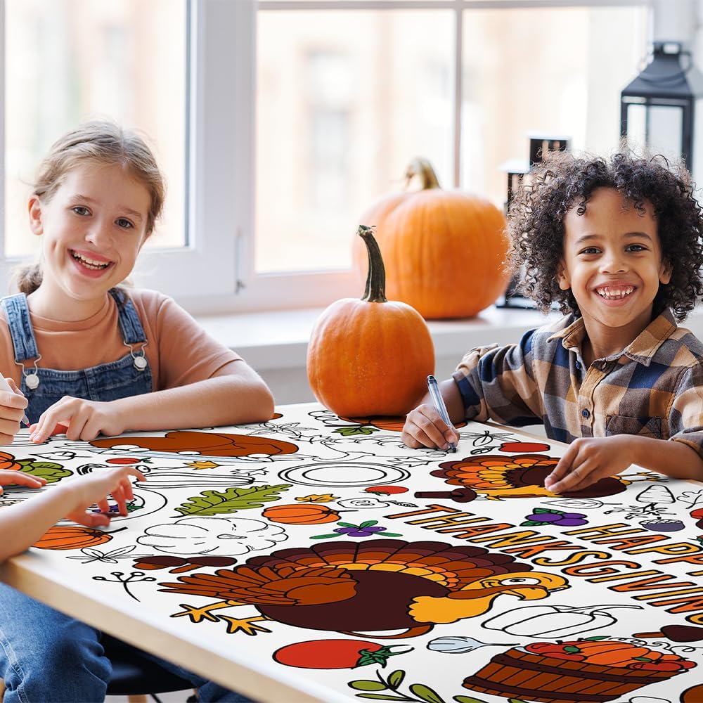 SperinGeen Thanksgiving coloring tablecloth for kids with holiday designs - view 9