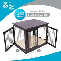 INTERNET'S BEST Decorative Dog Kennel with Pet Bed, Small Pet House, Double Door Indoor Crate, Engineered Wood & Wire Furniture, Side Table & Nightstand, Fits Small Dogs - Espresso