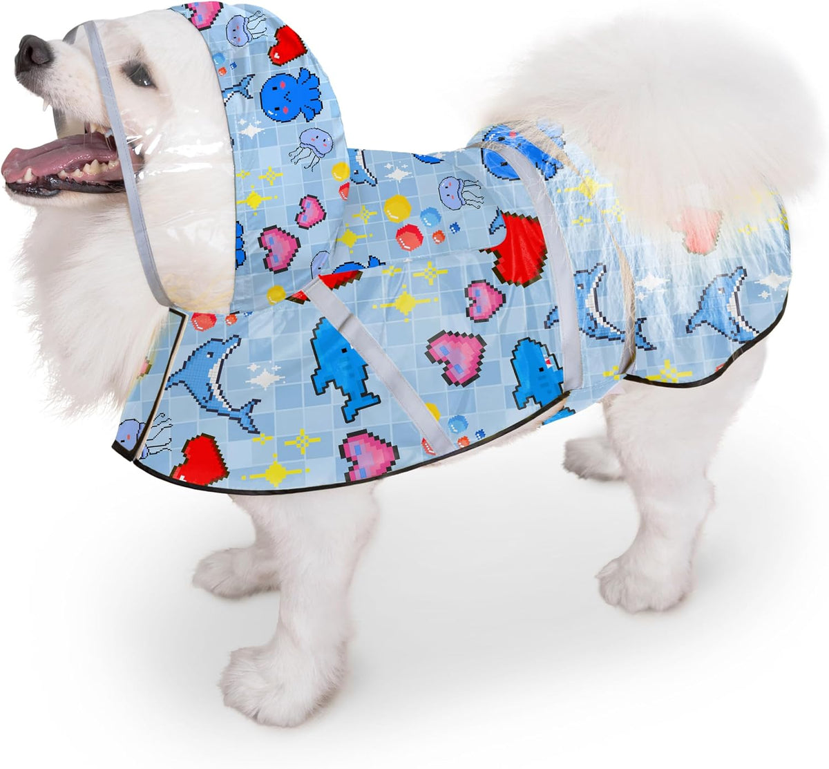 Dog Raincoat, Adjustable Rain Jacket with Hooded Double Layer for Large Medium Small Dogs Puppies - Ocean Blue / XX-Large