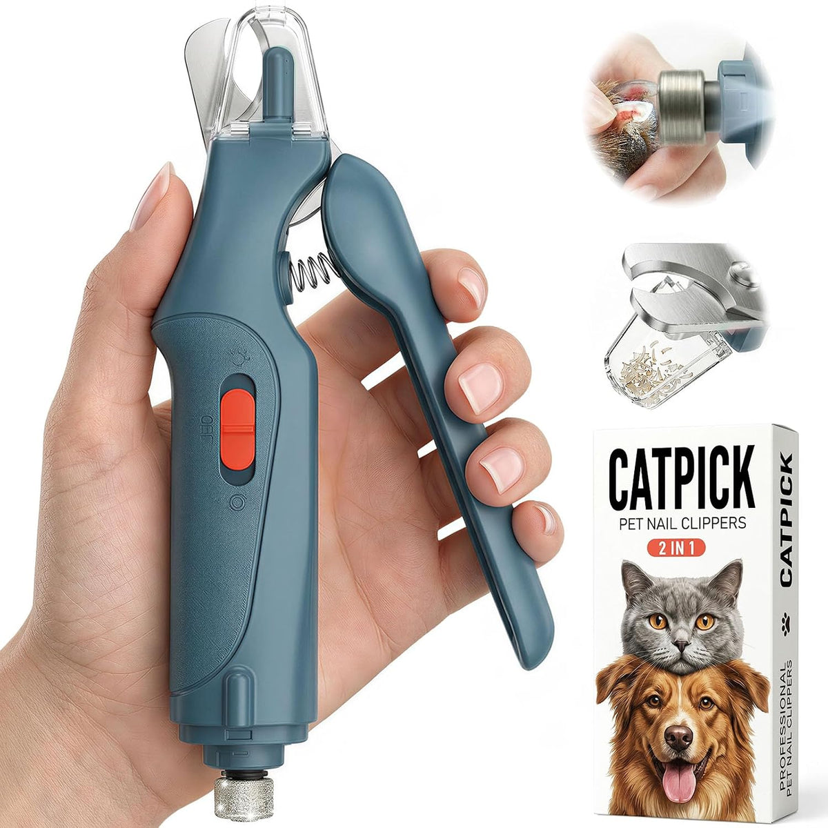 2-in-1 Cat & Dog Nail Clippers with Grinder and Dual LED Lights – Essentials for Dogs - Blue