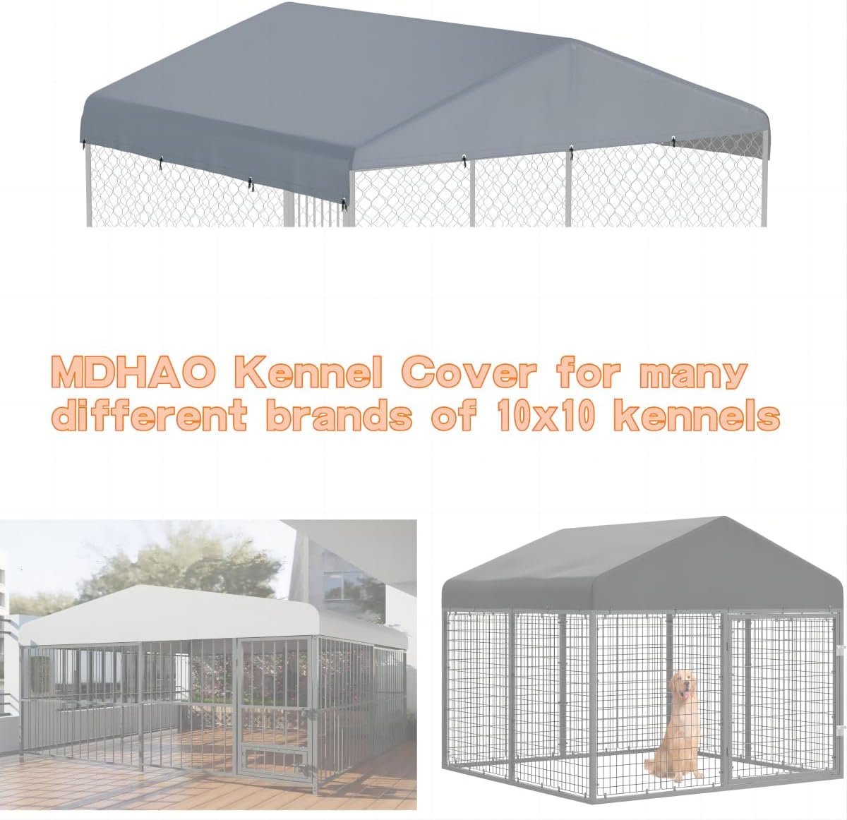 Outdoor Dog Kennel Cover 10' x 10' Replaceable Top Cover - Gray / 10' x 10' - image 4