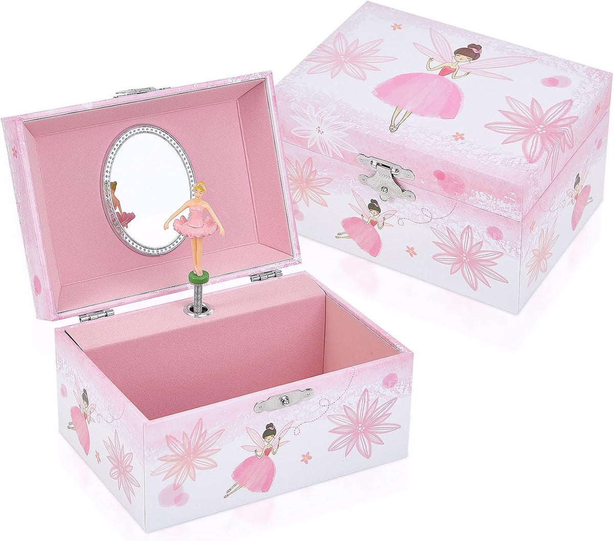 Girl's Gift Music Box with Spinning Ballerina - Pink flower fairy design