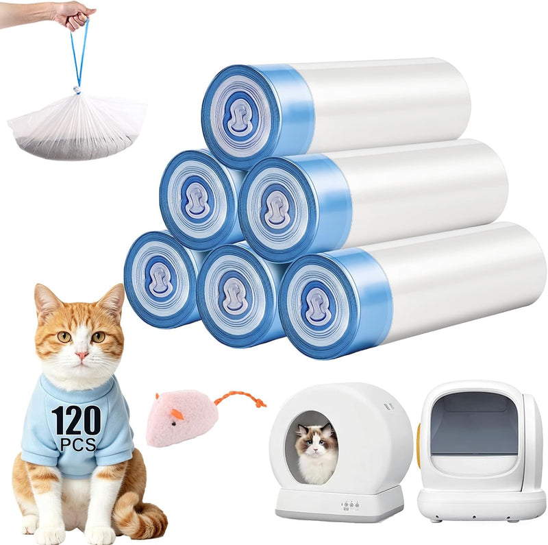120 Count Drawstring Cat Litter Bags Compatible - 1 Count (Pack of 120)