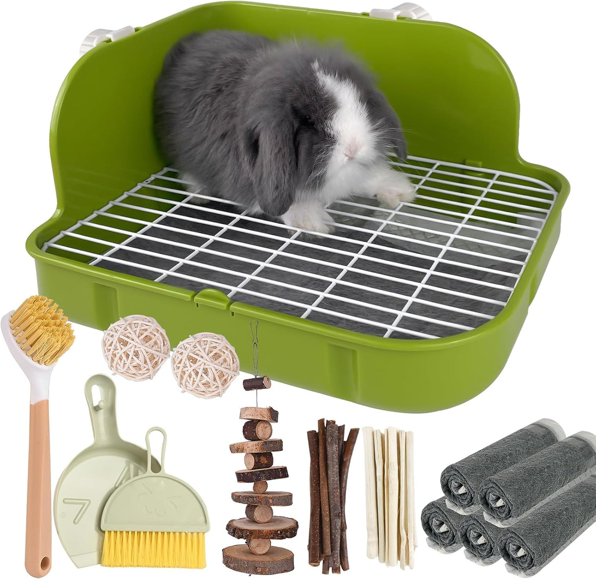 Rabbit Litter Box, Bunny Litter Box, Guinea Pig Potty Trained - Grass Green