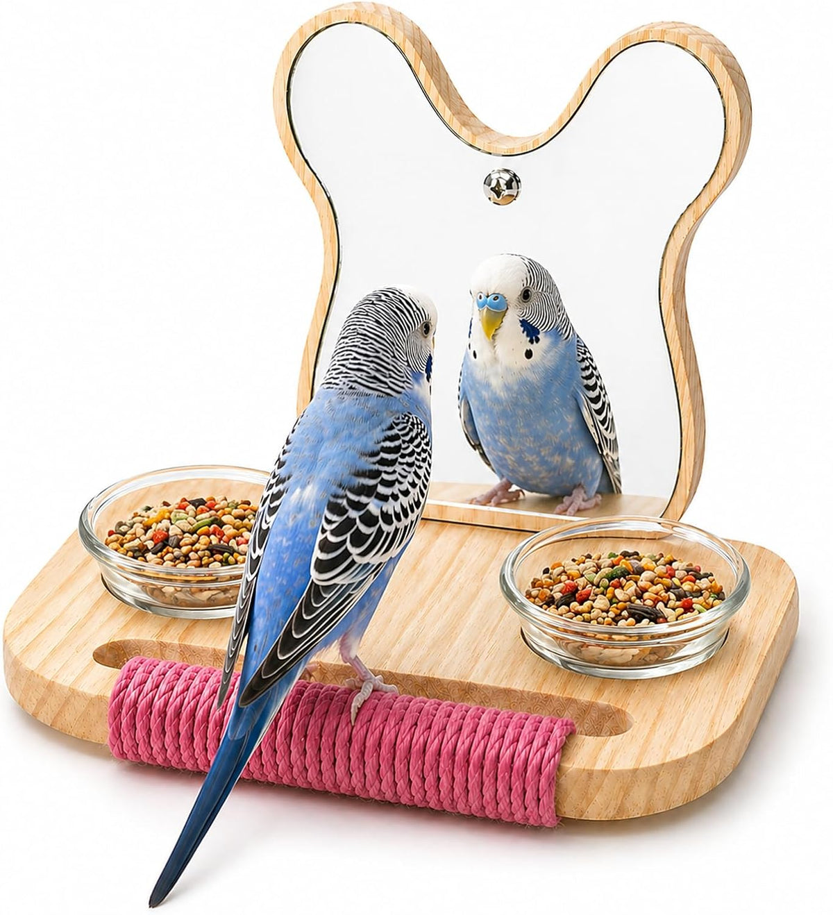 7" Bird Mirror with Rope Perch Bird Toys Swing - 5.9 inch