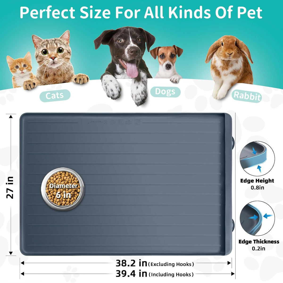 Dog Mat for Food and Water - Dark Grey / 39.4"L x 27"W - image 2