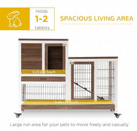 PawHut Wooden Rabbit Hutch Elevated Bunny Cage Indoor Small Animal Habitat with Enclosed Run with Wheels, Ramp, Removable Tray Ideal for Guinea Pigs, Brown