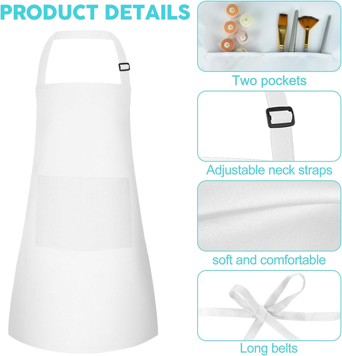 5 Pack Kids Apron Adjustable Children Apron with 2 Pockets Children - White / 10 - image 3