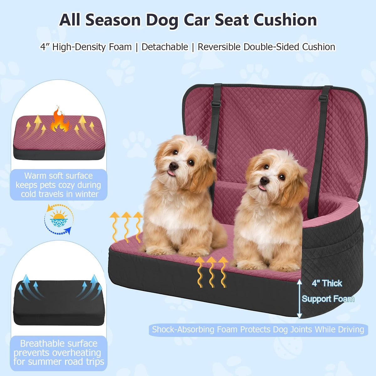 BLVRYVIO Large Dog Car Seat for Medium Sized Dogs Under 55lbs or 2 - Mauve / Large - image 3