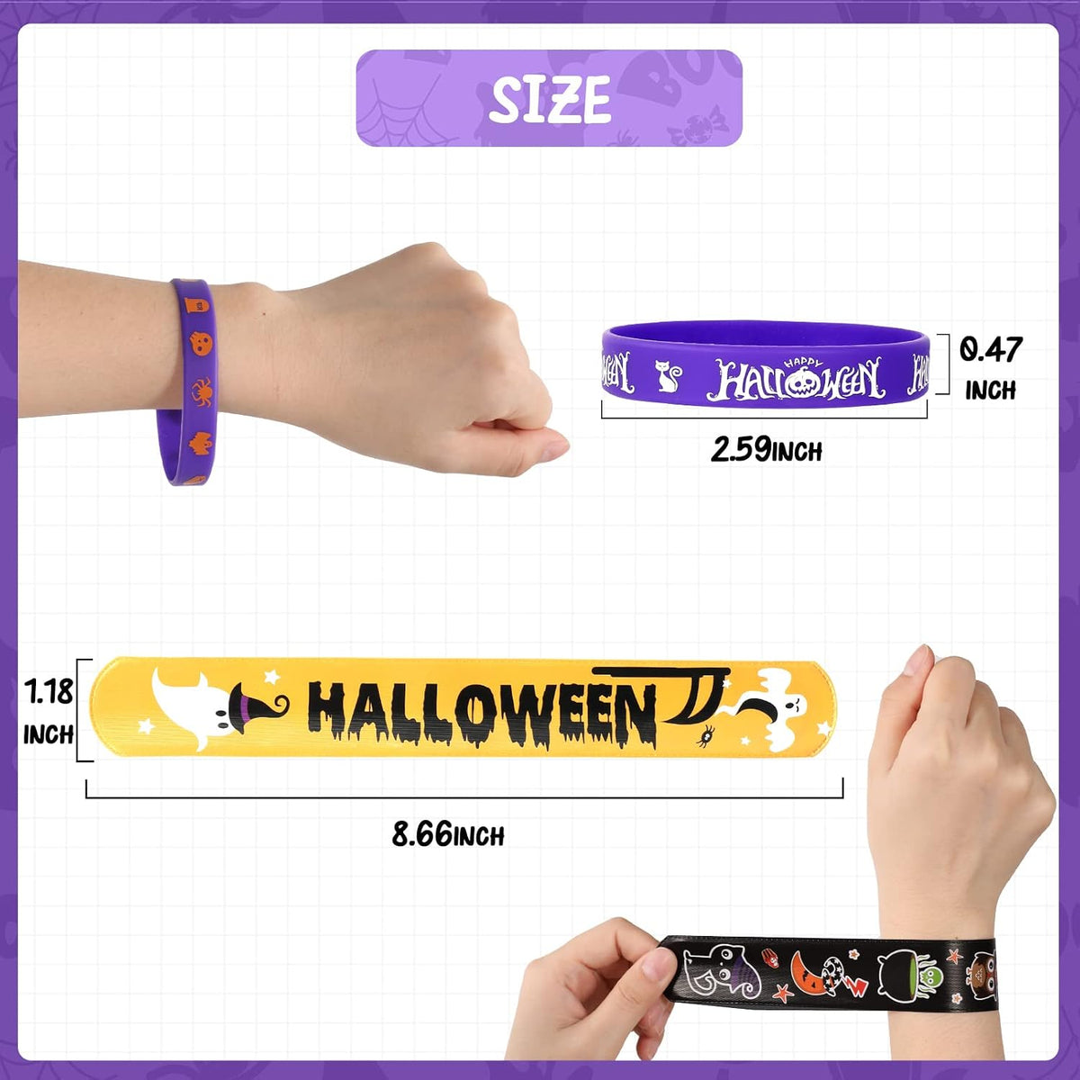 MGparty Halloween party favors, 72 slap bracelets and rubber wristbands with spooky designs - view 5