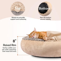 JOEJOY Small Dog Bed Cat Bed with Hooded Blanket - S(23" x 23" x 7") / Beige - image 2