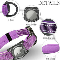 Upgraded AirTag Dog Collar, IP68 Waterproof Dog Collar with Apple Air Tag Holder, Reflective Adjustable Heavy Duty Dog Collars with Soft Padded for Small, Medium and Large Dogs,Purple, XL