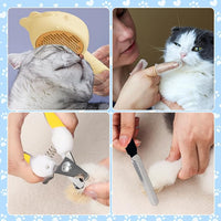 VCZONE 8 Pcs Cat Brush Grooming Kits, Pet Self Cleaning Kit with Pet Nail Clipper and File, Flea Comb, Pet Shampoo Bath Brush, Pet Shedding Brush, Silicone Toothbrush (Yellow)