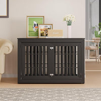 48" Heavy Duty Dog Crate Furniture for Small,Medium and Large Dogs,Rustic Wooden Dog Cage Kennel Indoor Furniture with Waterproof Top,Decorative Pet House Side End Table (Black)