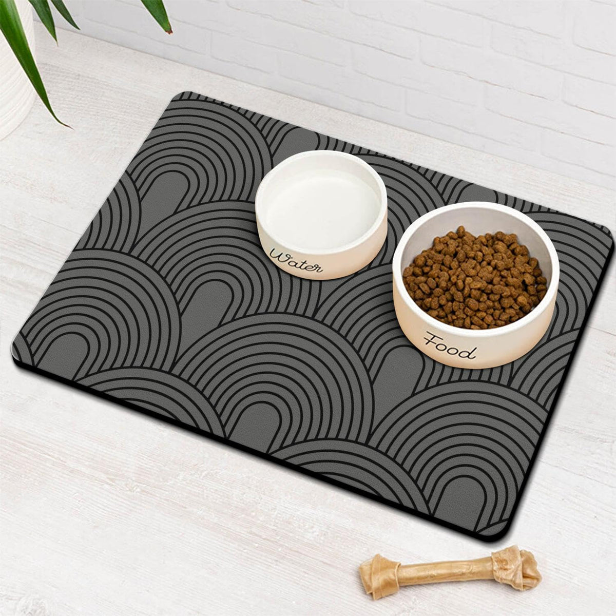 Dog Food Mats for Floors Absorbent, Pet Cat Food Mat - XL(24"×32") / 01-Dark Grey