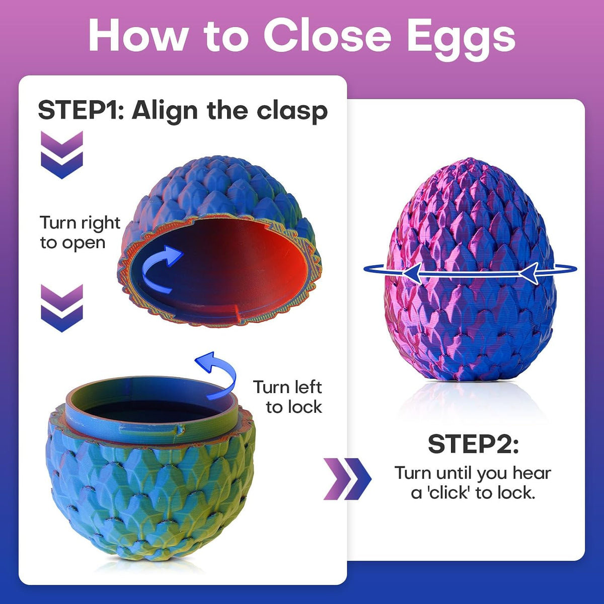 3D Printed Dragon Eggs with Dragon Inside - Laser Purple - image 4