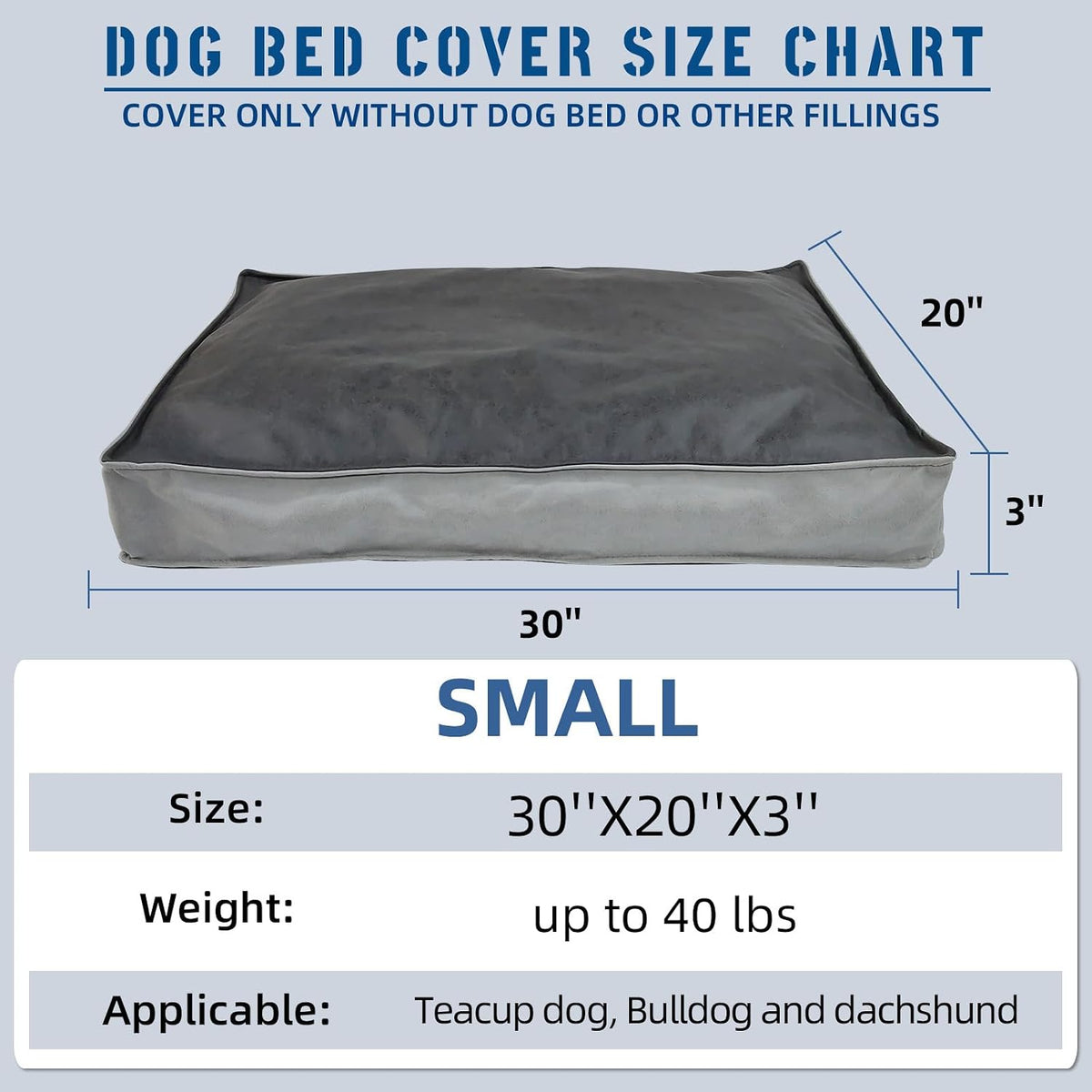 Dog Bed Covers Replacement Washable - 30"L x 20"W x 3"Th / Grey - image 2