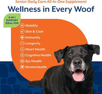 NaturVet All-in-One Senior Dog Daily Care Supplement, 8-in-1 Support Dog Soft Chews for Mobility, Skin, Heart, Teeth, Cognition, Eyes, Hickory Smoked Bacon Flavored Pet Supplement for Dogs, 60 Count