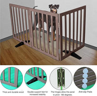 ZJSF Freestanding Indoor Dog Gate for House Foldable Wood Puppy Gate for Doorways Pet Gate for Stairs Extra Wide Pet Fence, Brown, 32" Height 3 Panels