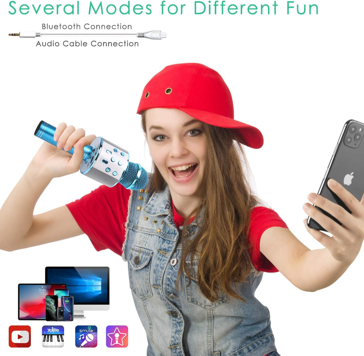 Kids Karaoke Microphone, Wireless Bluetooth Toy Microphone Christmas Gift – Fun for Kids & Family - Blue - image 4