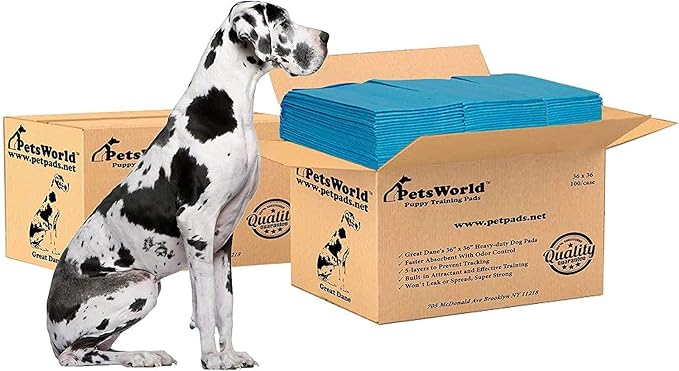 PETSWORLD Giant Dog Potty Pads, Odor-Eliminating, 36" x 36", Ultra Absorbent 5-Layer Leak-Proof Training Pads for Dogs & Cats (36x36, 200 Count)