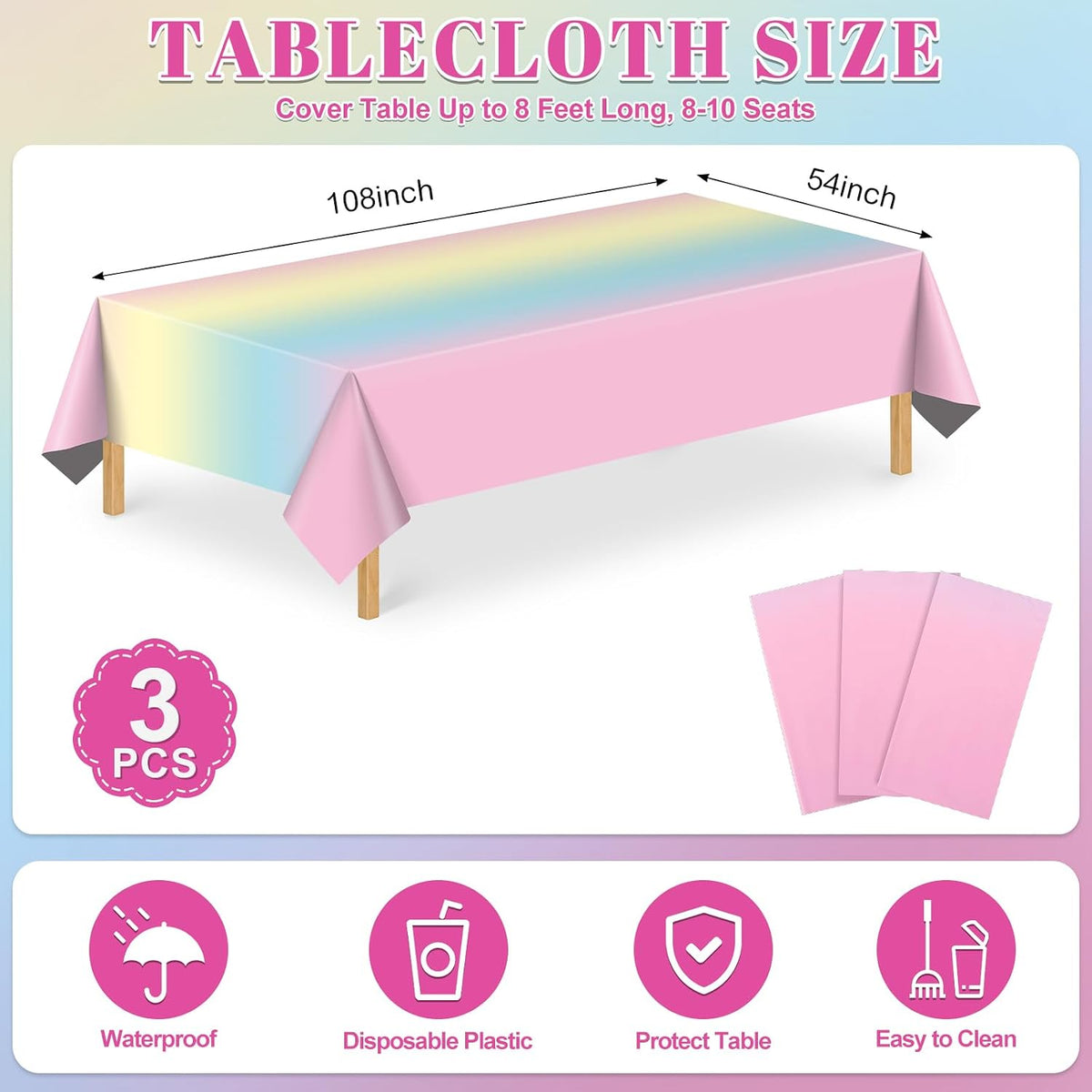 3 Pack Plastic Birthday Tablecloth - Rainbow - image 2