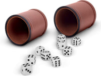RNK Gaming brown PU leather dice cups with velvet lining, set of 5 with 25 white dice - view 2