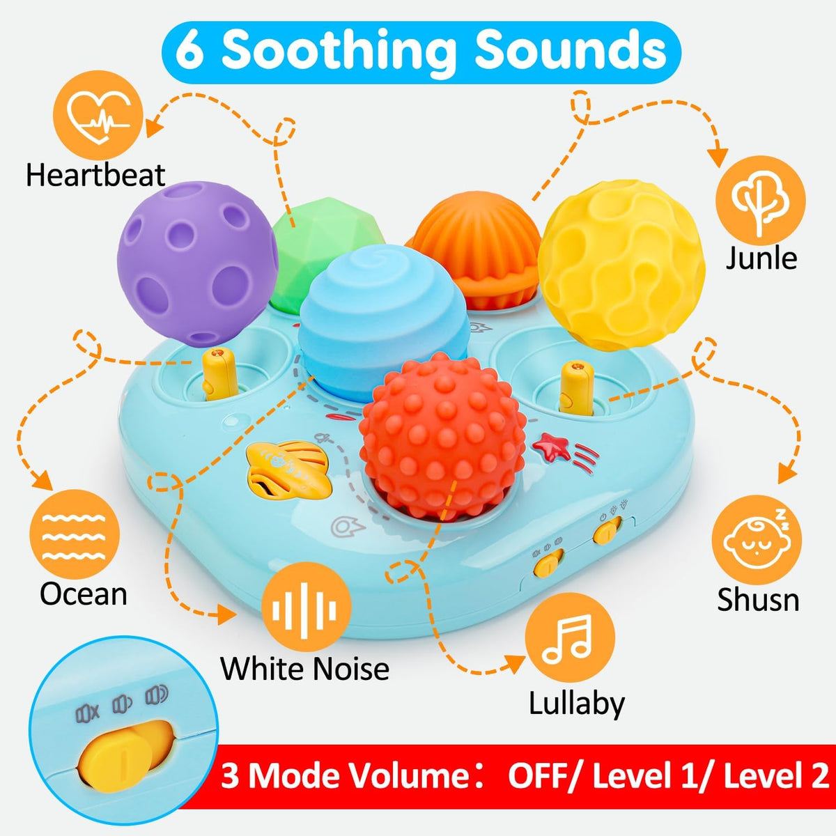 Tsomtto musical light up baby toy with six colorful soft sensory balls - view 4