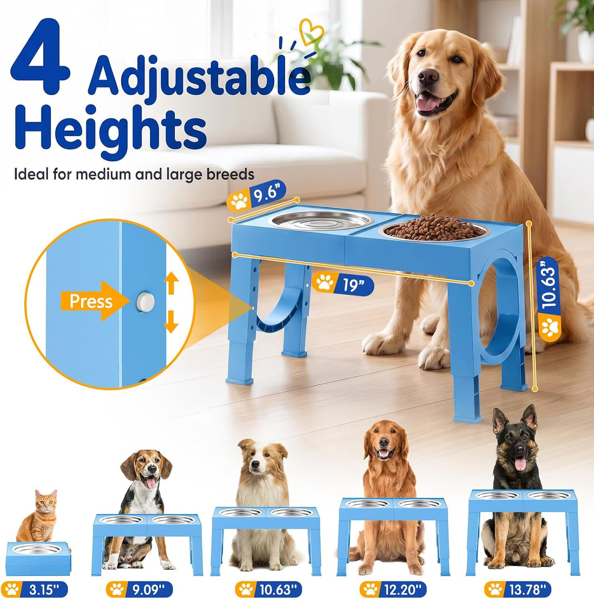 XIAZ Elevated Dog Bowls Large Breed Raised Dogs Bowl Stand - E-Blue / Basic - image 2