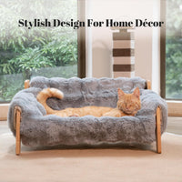 Elevated Cat Couch Bed Wooden Raised Kitty Sofa Lounge Chair – Essentials for Cats - Cat Sofa-Dark Grey(Blue) - image 2