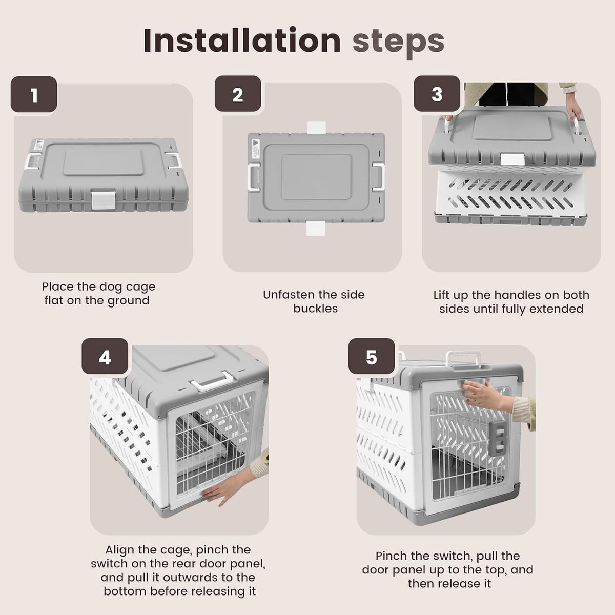 Collapsible Dog Crate for Small/Medium Dogs - Grey / 36.4"L x 22.8"W x 25.8"H - image 4