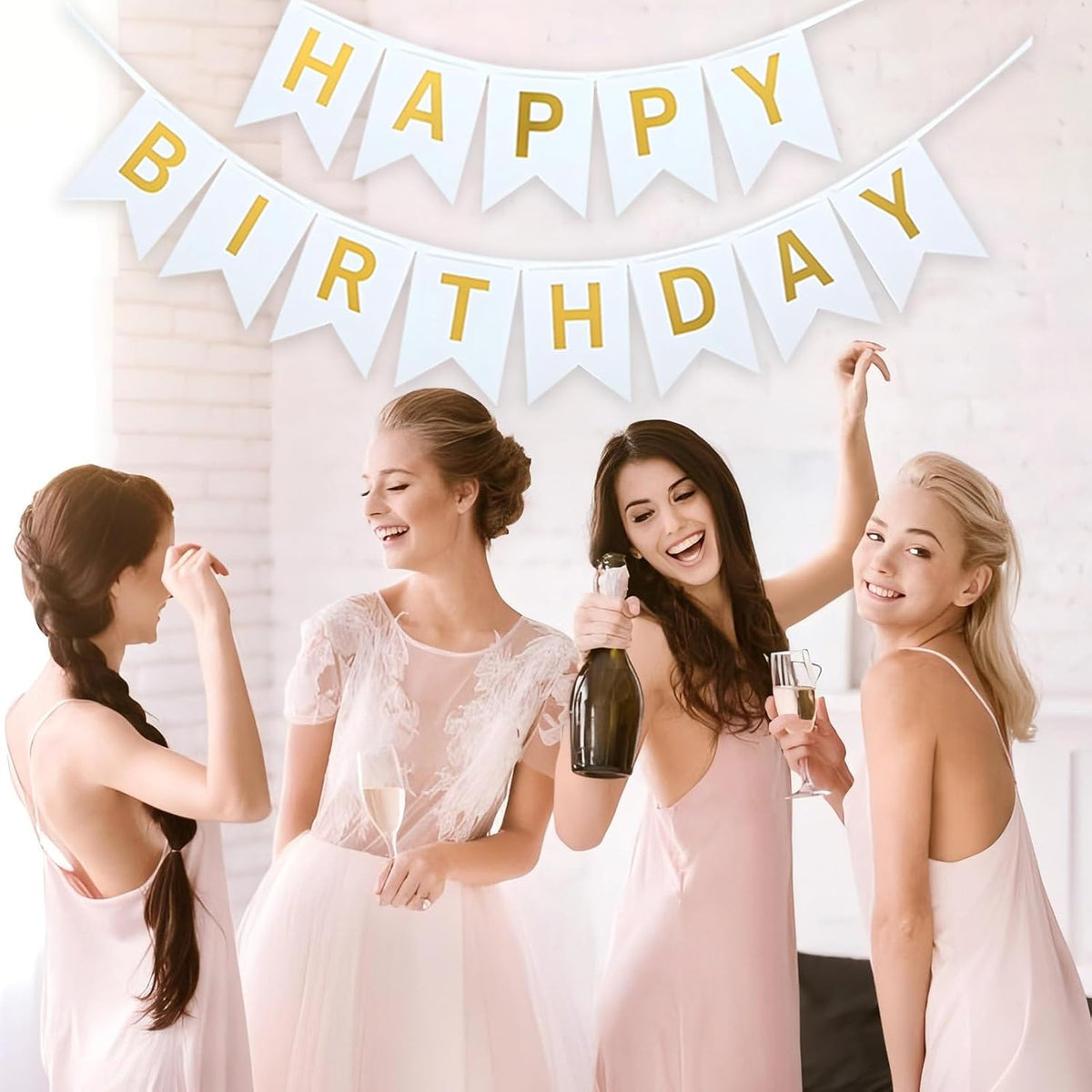 Happy Birthday Banner,Pre-Strung Black and Gold Party Decorations，16ft Pre-Strung Hanging Sign - GOLD - image 4