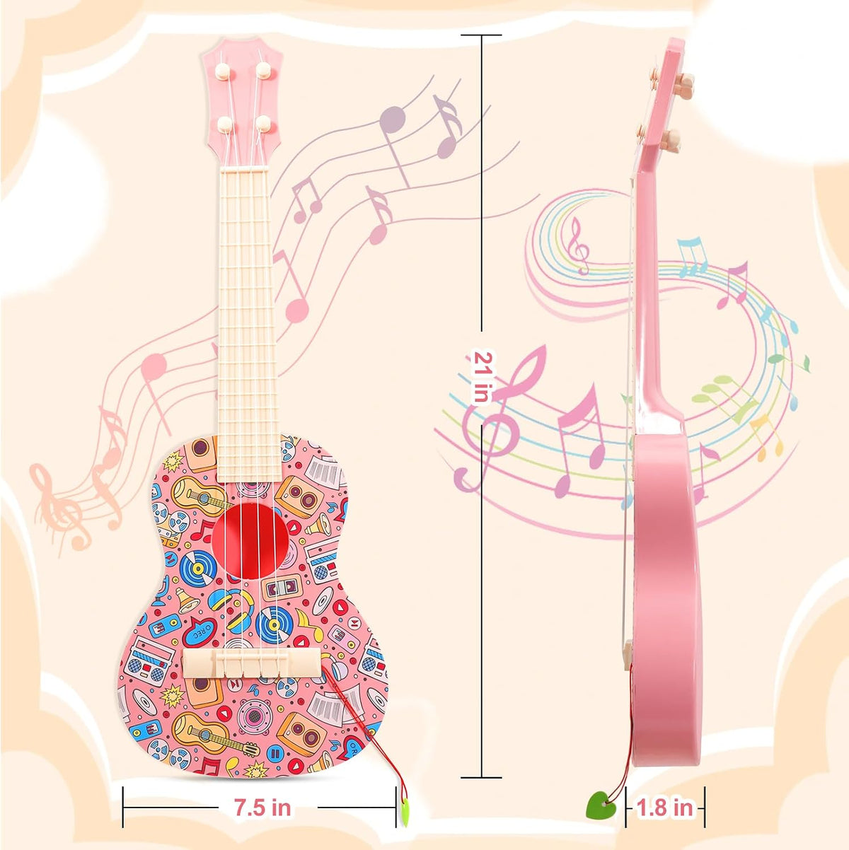 LeeQee 21in Ukulele Guitar for Kids - Pink - image 2