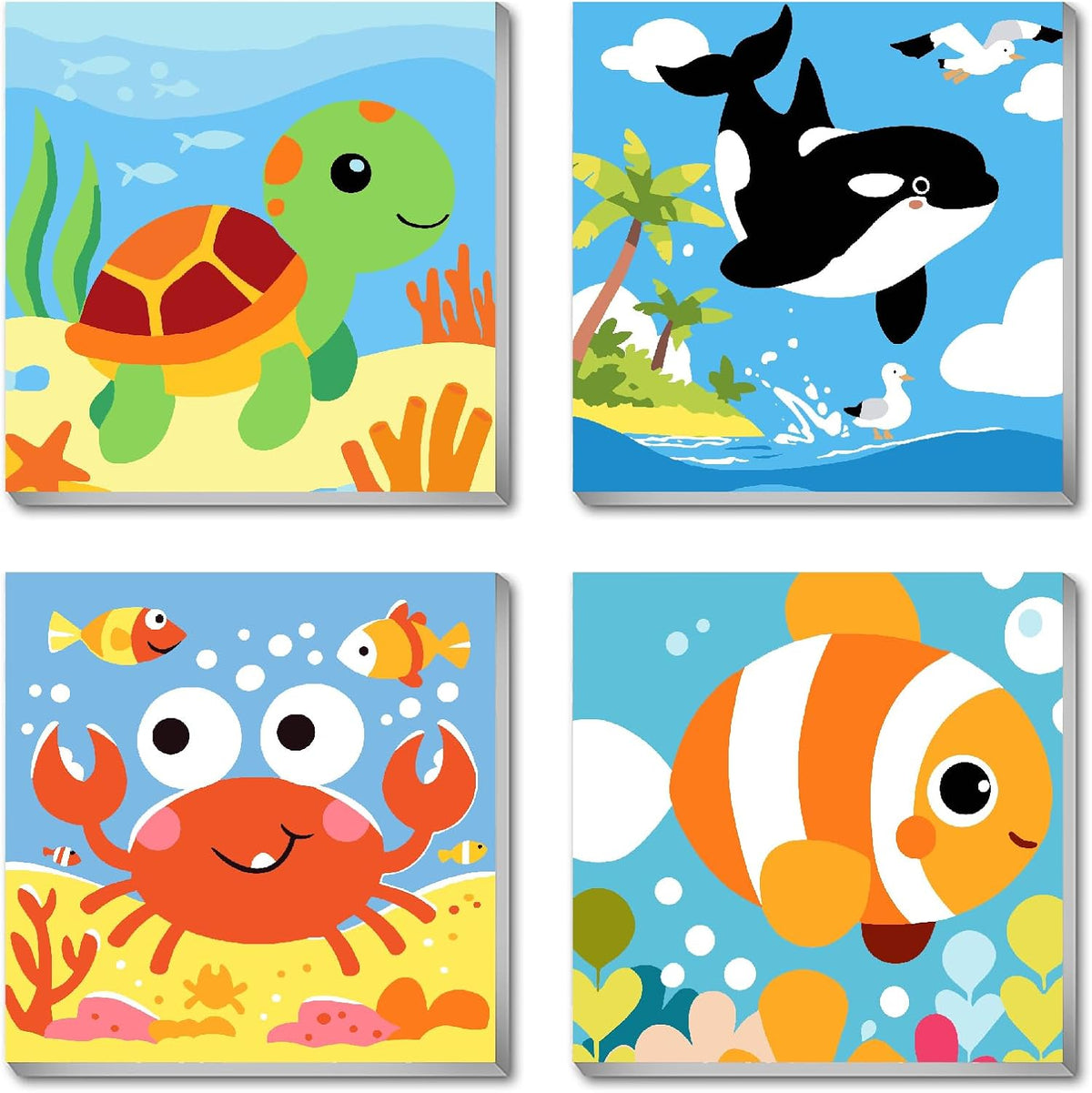 FQOVKYN 4 pack paint by number kit for kids with cute animal 8x8 canvases